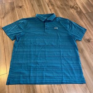 Under Armour Teal Striped HeatGear Performance Golf Polo Shirt Mens XL Bin O-72